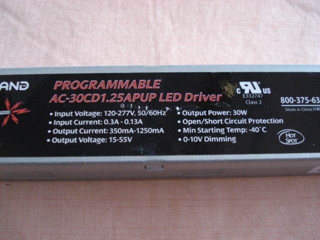 AC ELECTRONICS PROGRAMMABLE AC-30CD1.25APUP LED DRIVER WOND-R-WAND TYPE TL RATED