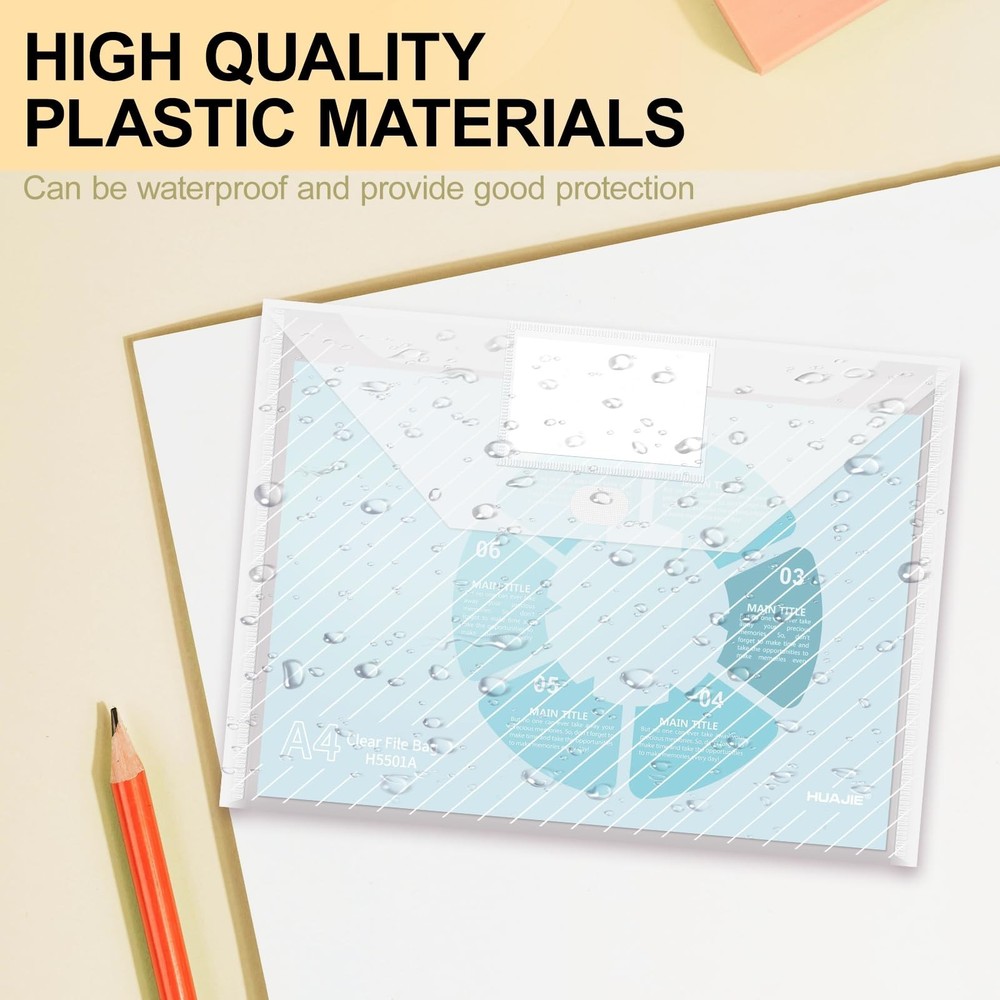 10 Pack, Clear Plastic Envelopes File Folders, HeavyDuty Document Holder with...
