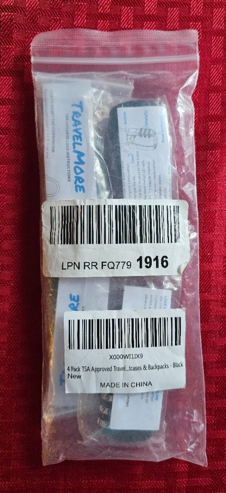 4 Pack TSA Approved Travel Locks-Black-Suitcase Backpack Combo Locks, Sealed Bag