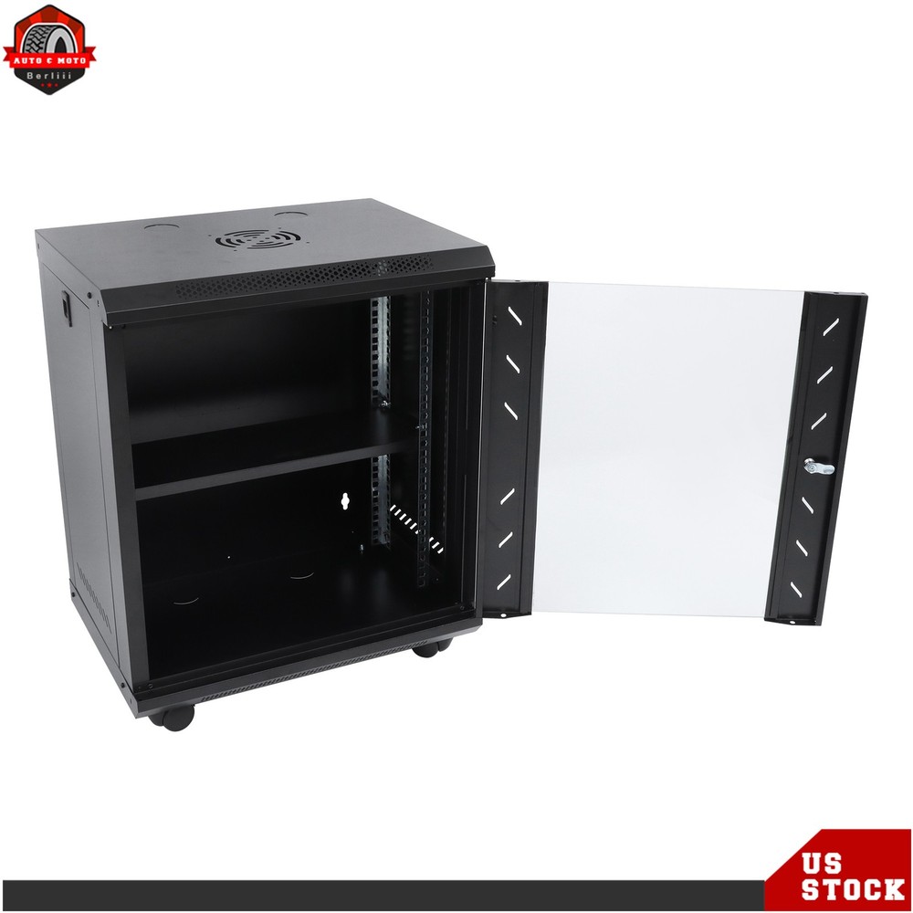 12U Network Server Cabinet Rack Wall Mount 15.5'' Deep Door Lock High Security