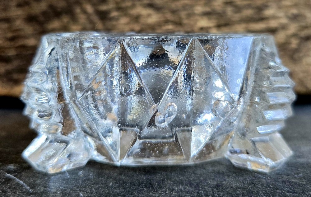 Open Master Salt Cellar Diamond Pattern Footed Base 2-7/8" L Vintage