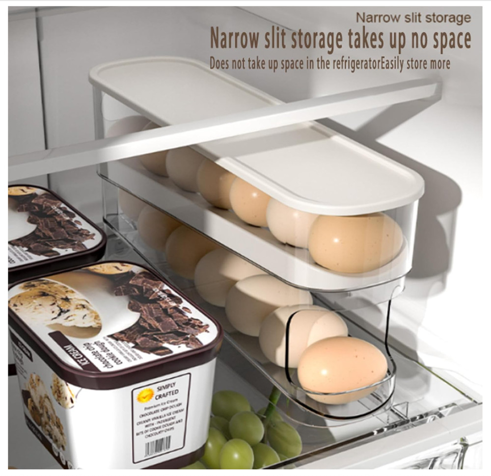 Auto Rolling Egg Organizer Fridge Dispenser Storage Holder 12 Eggs Clear