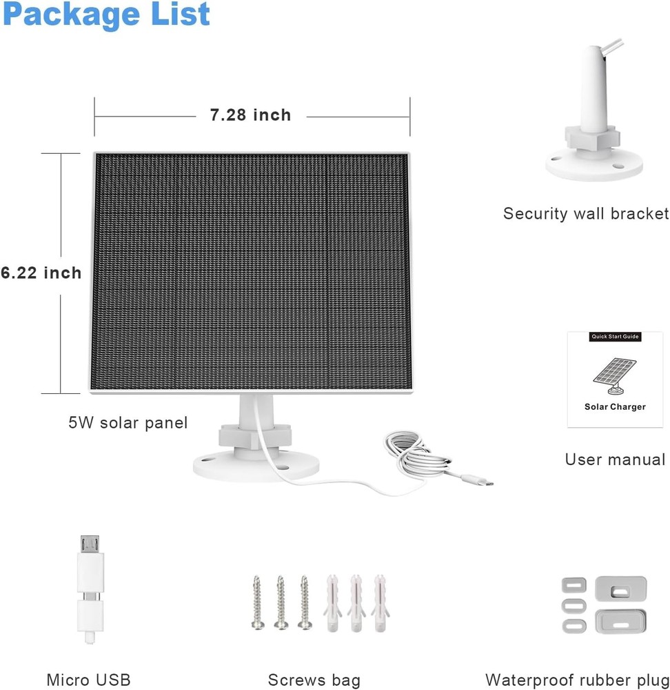 Solar Panel Eufy Outdoor Camera 5W Camera Solar Panel Charger Compatible Eufycam