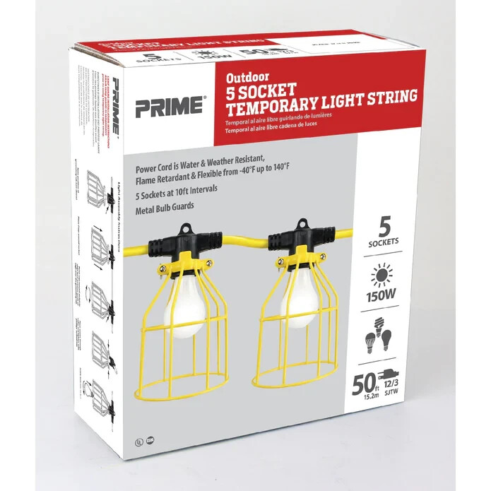 Prime LSUGM830 Temporary Stringlights Outdoor 50ft (5-Lamp) 150watt