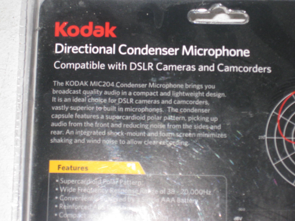 Kodak MIC204 Condenser Microphone With Shock Mount & Wind Guard, NEW