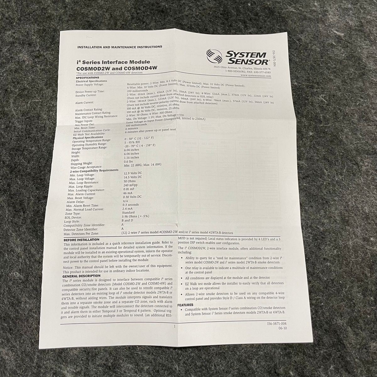 SYSTEM SENSOR COSMOD2W i4 Series, 2-Wire Interface Module