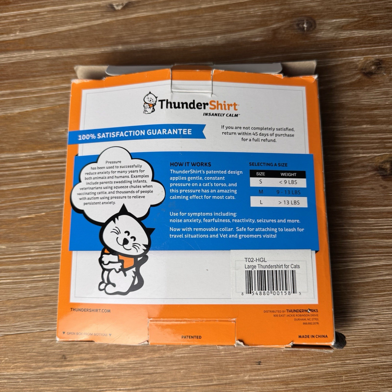 Thunder Shirt Cat Anxiety Jacket, Solid Gray Large (13 lbs+) OPEN BOX