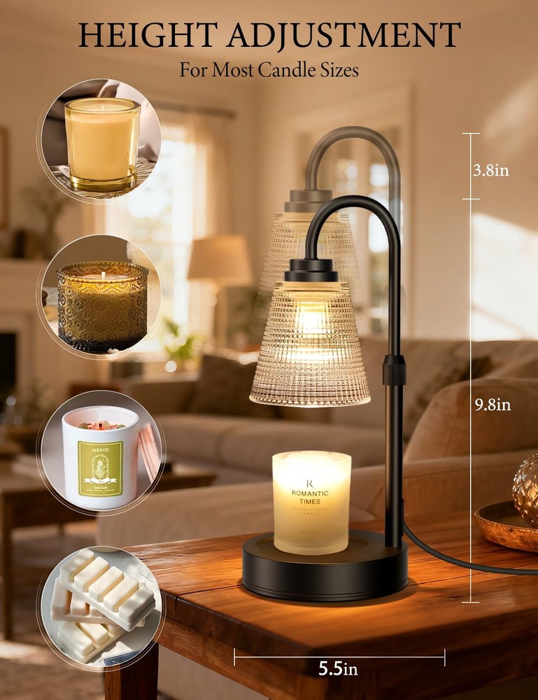 Candle Warmer Lamp with Timer Dimmable, Adjustable Height Wax Melts Black