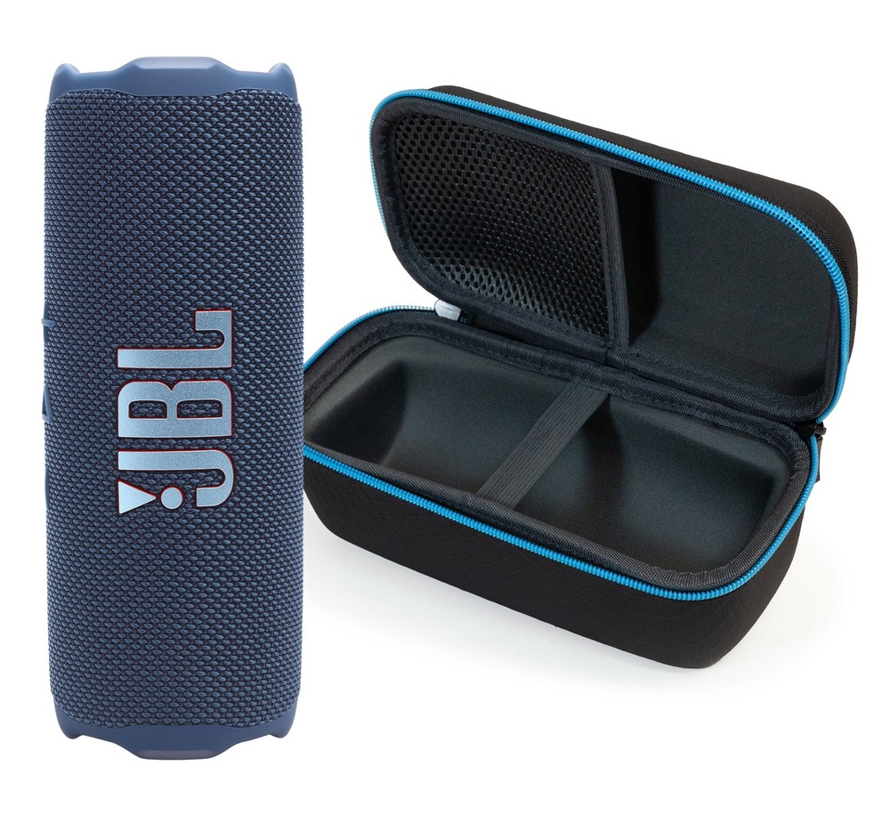 JBL FLIP 7 Bluetooth Speaker & divvi! Premium Hard Case Kit - Blue