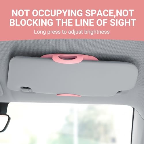 LED Car Sun Visor Vanity Mirror with 3 Dimmable Light Modes Touch Control Pink