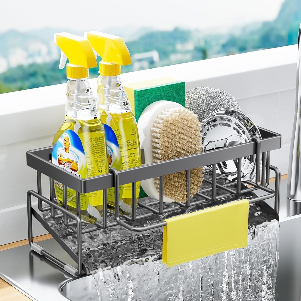 BREIS Kitchen Sink Caddy Organizer with Rag Holder,Self-Draining Sponge Holde...