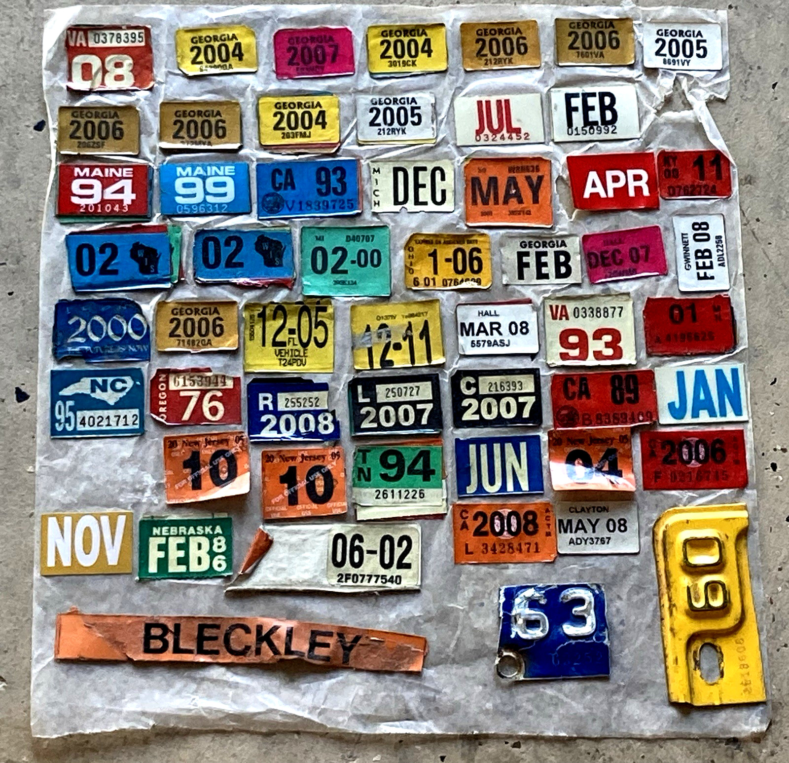 LOT Salvaged license plate decals stickers tabs tags FL GA IL ME WI NJ AK MI etc