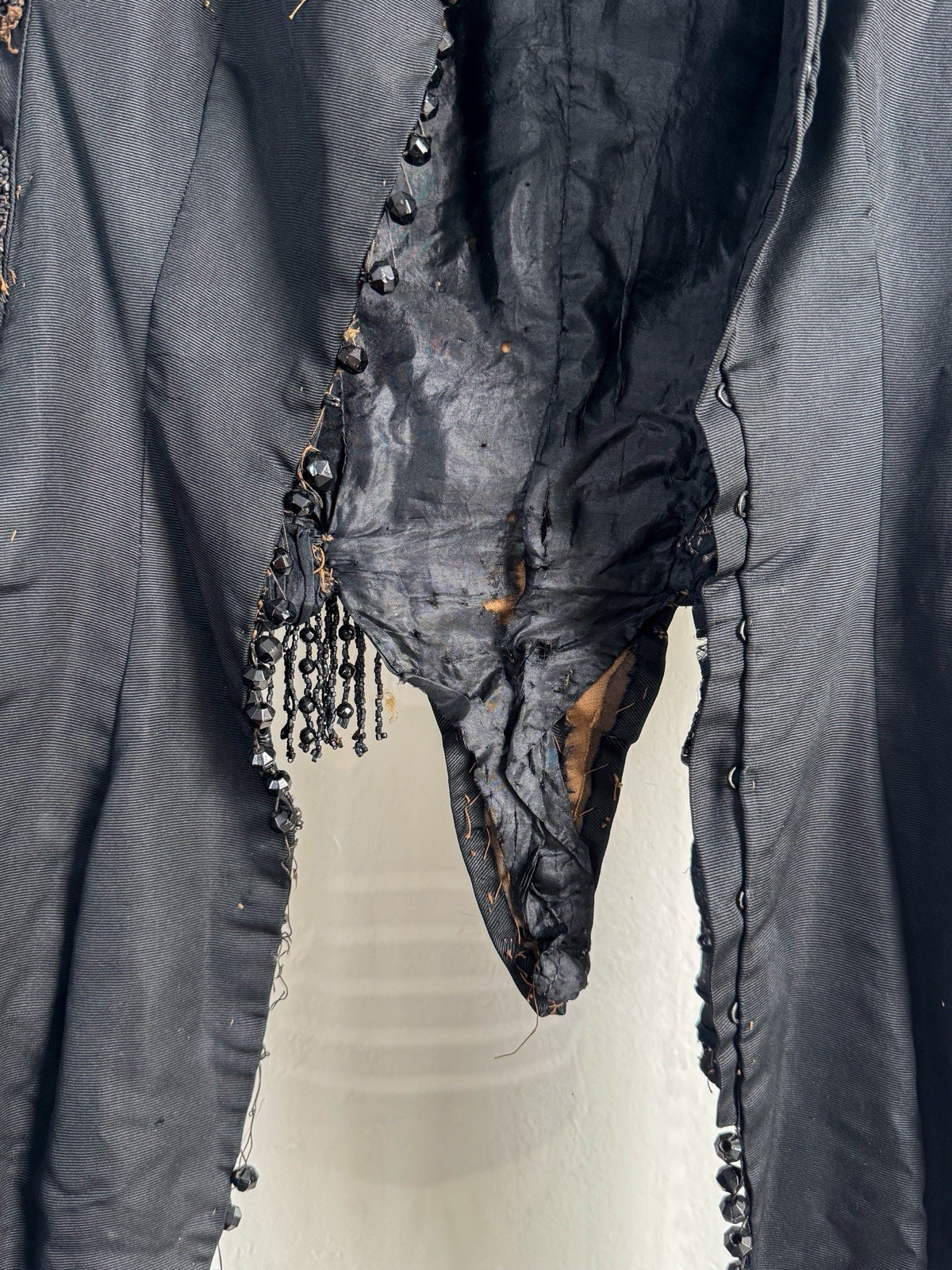 Antique Victorian Mourning Bodice Jacket with Jet Bead Fringe Late 19th Century