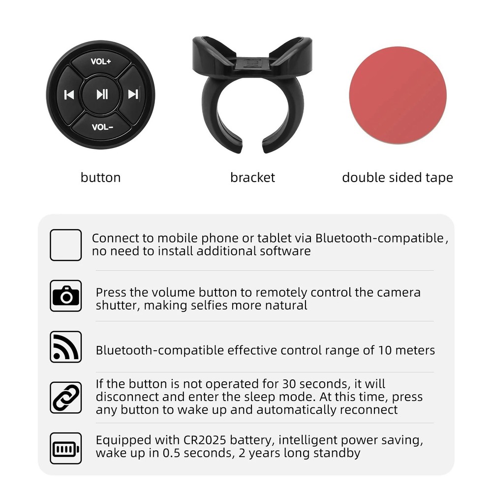 Wireless Bluetooth 5.0 Remote Controller Media Button Car Motorcycle Bike