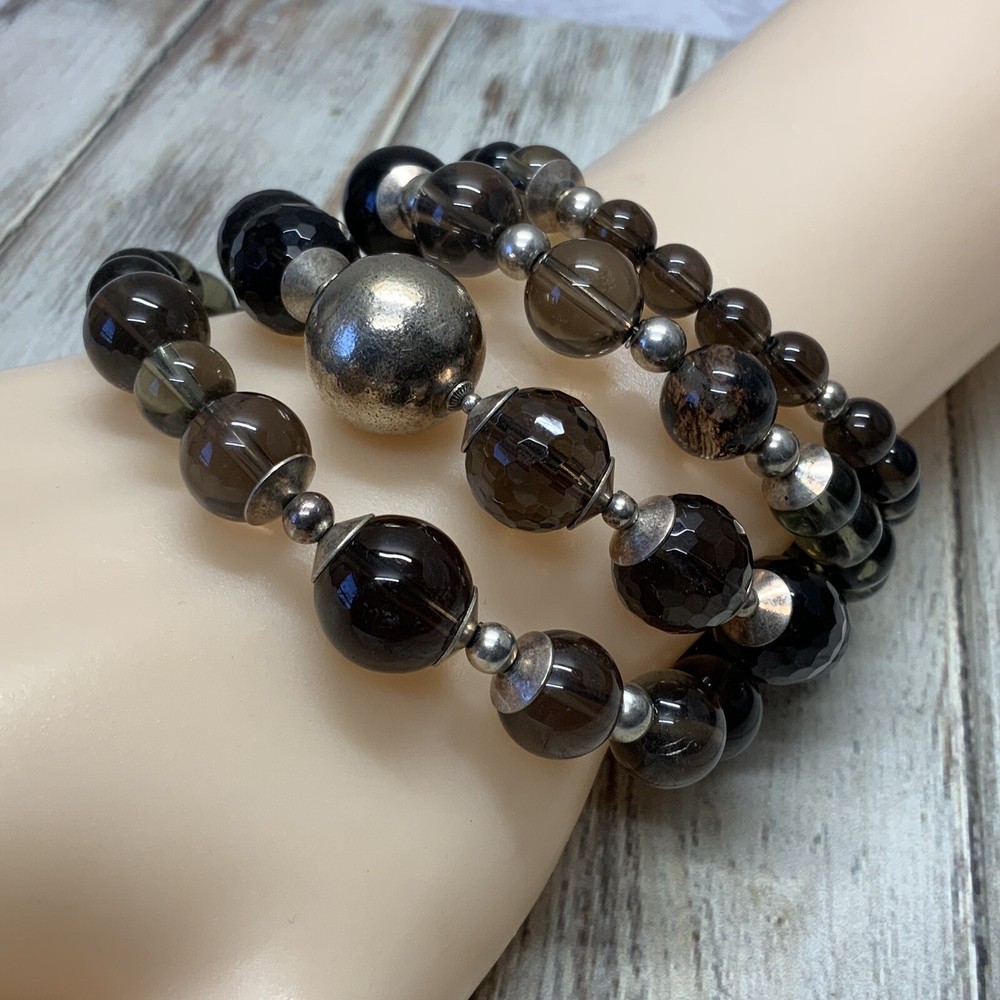 Memory wire twisted wrap smoky quartz bracelet
