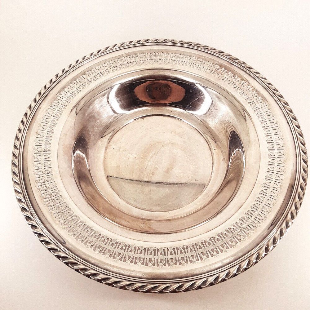 Silver Plated Plate Bowl 12" Ornate Unmarked Cottage core Farmhouse Granny chic