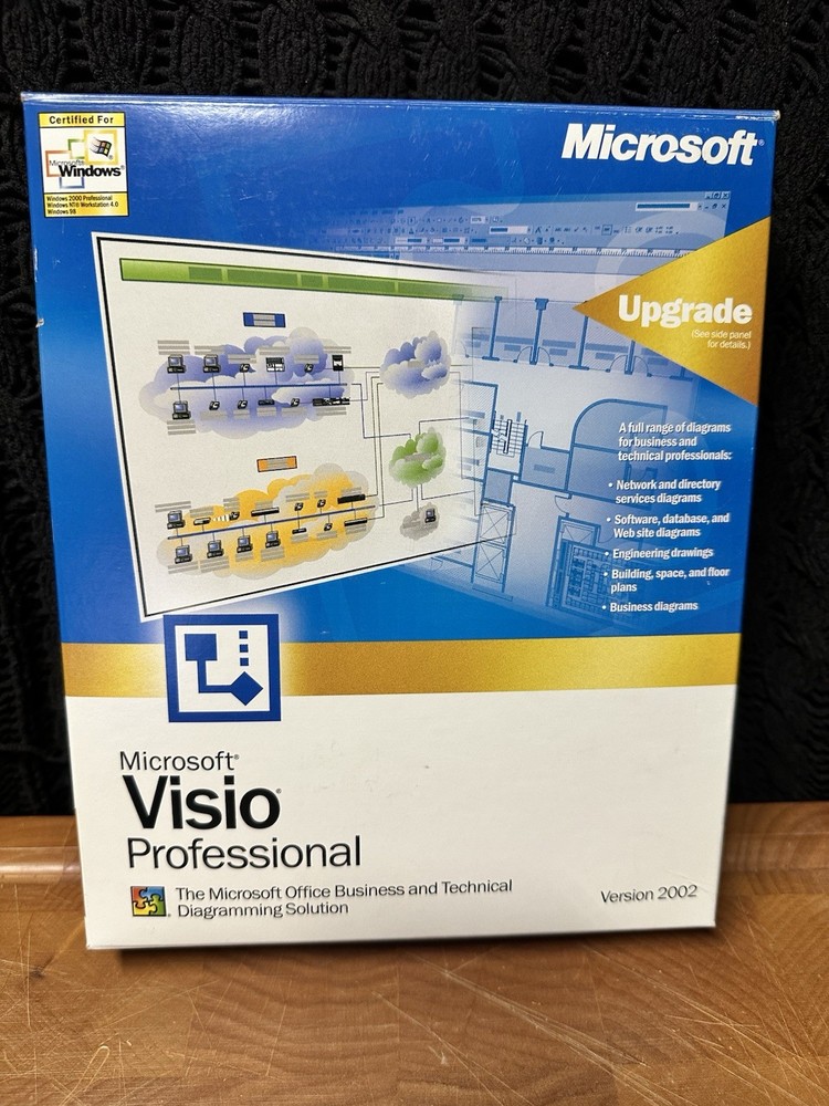 VINTAGE - Microsoft Visio Professional Version 2002 -Big Box Software PC Windows
