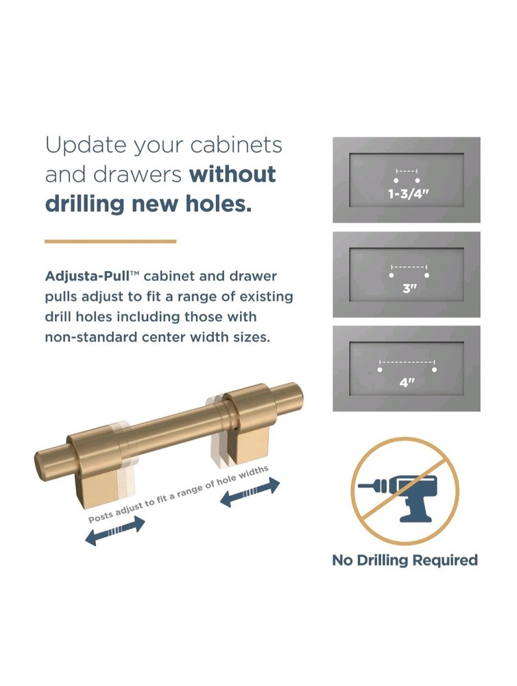 25pk Square Bar Adjusta-Pull Adjustable Modern Gold Drawer Pulls