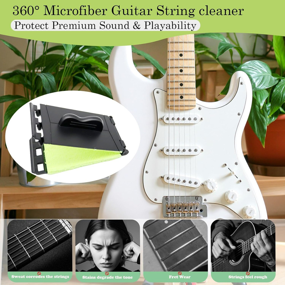 Guitar String Cleaner & Fretboard Maintenance Kit - 360° Microfiber Cleaning Too