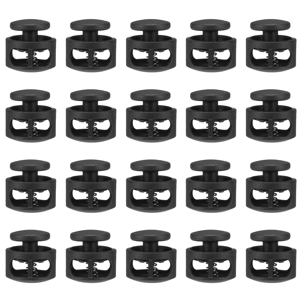 20pcs Cord Lock Double Hole Spring Toggle Stopper for Drawstring, Black