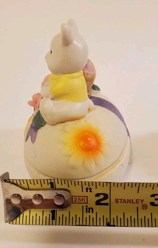 2 Easter Egg Trinket Boxes 1 Bunny 1 Chick Basket w/ Flowers Ceramic Chalkware