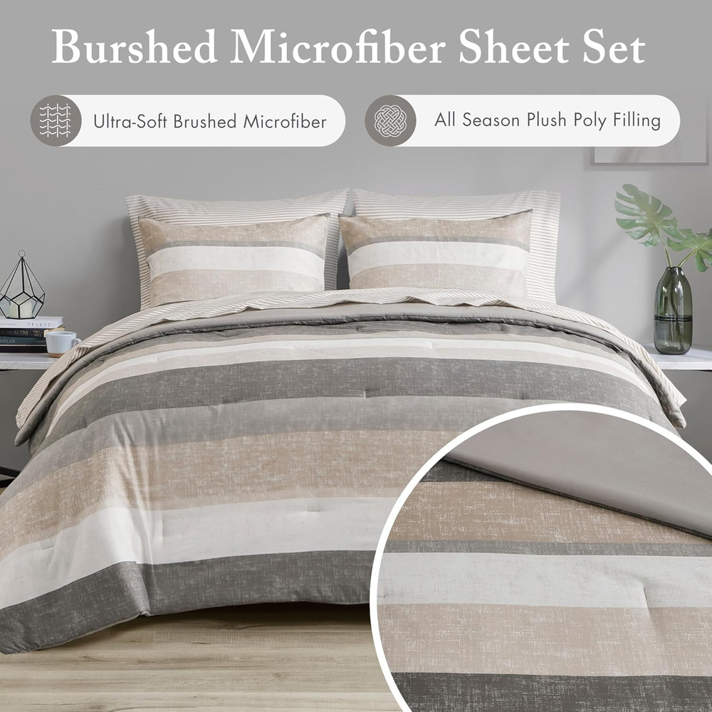 Essentials Queen Comforter Set, Bed in a Bag Comforter & Sheet Set, Modern Casua