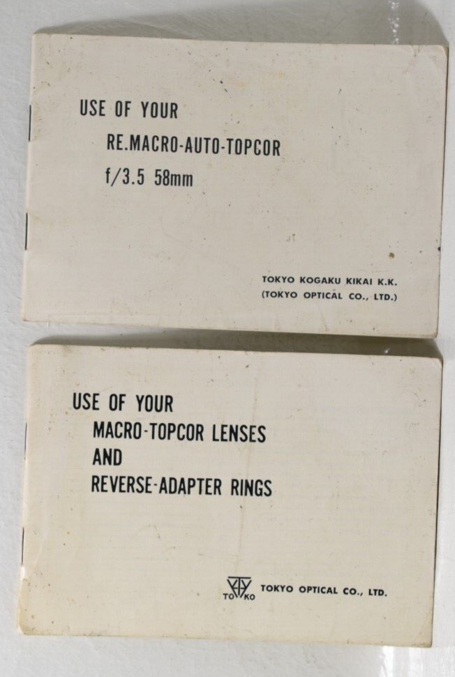Macro-Topcor Lenses Reverse Adapter Rings RE. Macro auto Topcor Instructions