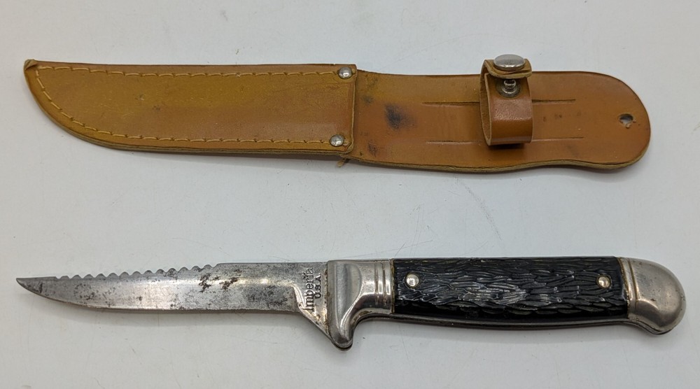 Vintage Imperial Fixed Blade Saw Back Knife with Sheath