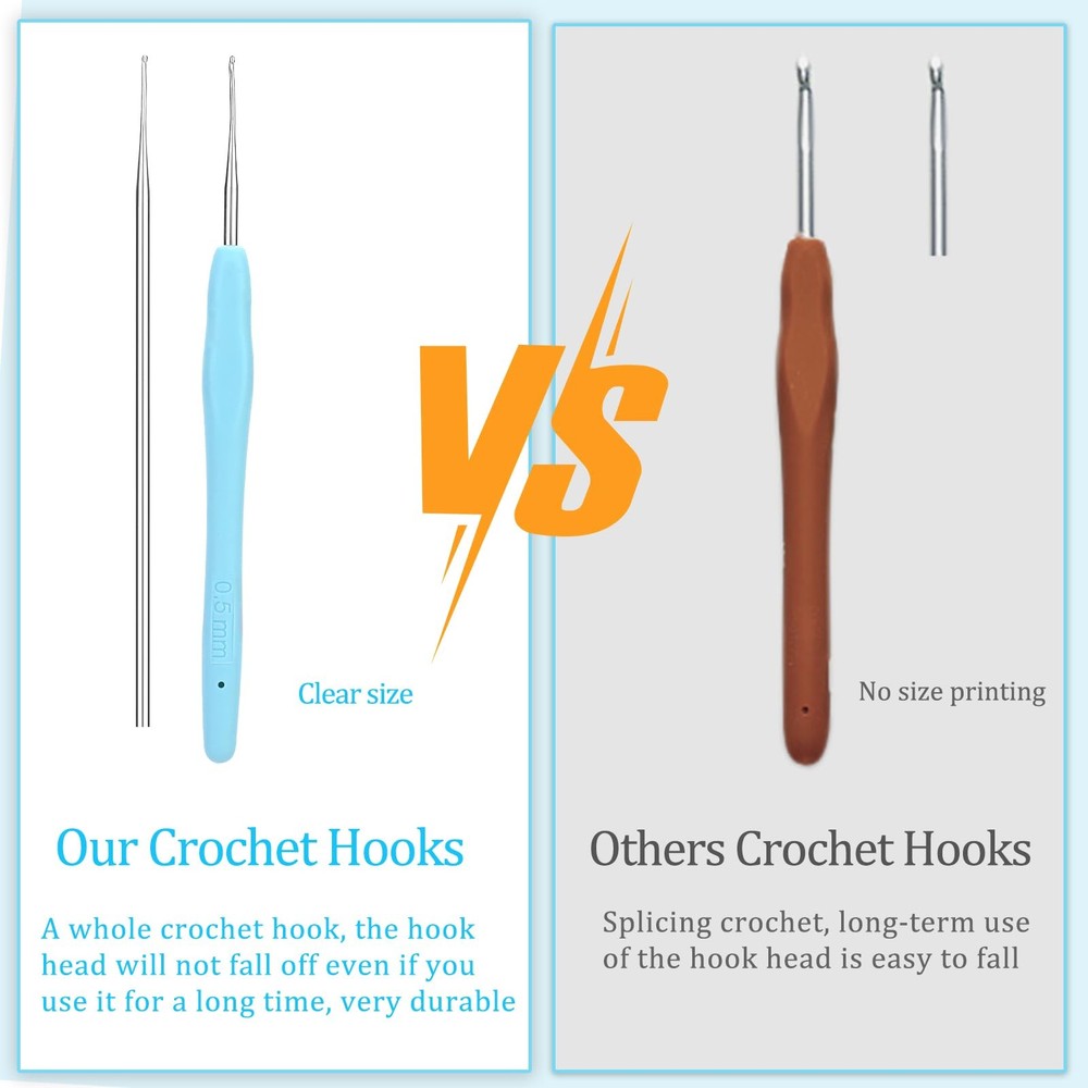 0.5 mm Crochet Hook, Ergonomic Handle for Arthritic Hands, Extra Long  Knitti...