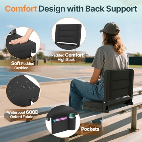 Stadium Seats with Back Support - Bleacher Chair with Back and Cushion, 1pc
