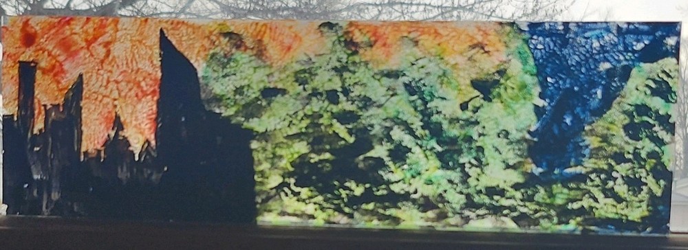 Handmade Stained Glass Cityscape and Landscape Panel Reverse Art Multicolor