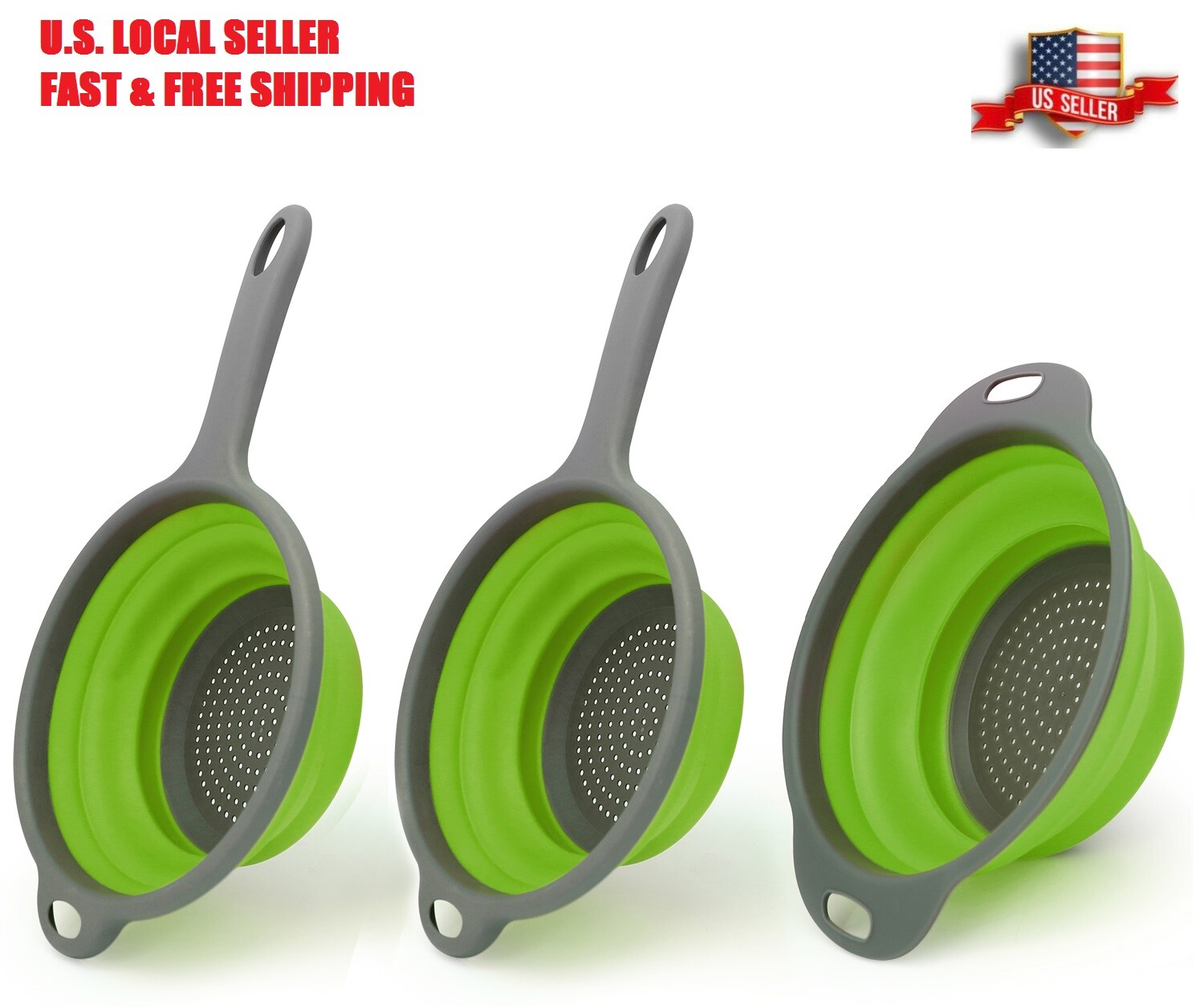 3pc Strainer Foldable Heat Resistant Collapsible Colander for Rinsing & Draining