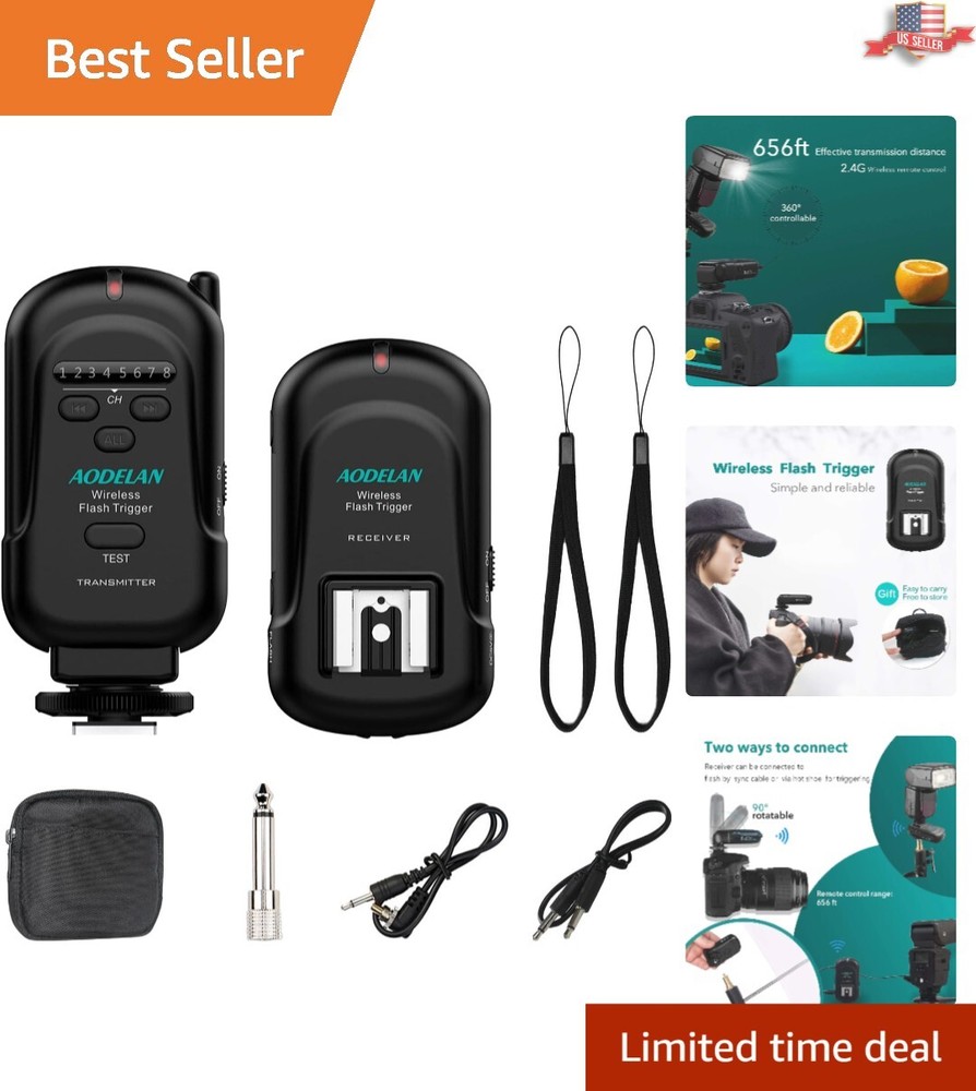 Wireless Flash Trigger Set - 200m Range, 8 Channels for Speedlite & Cameras