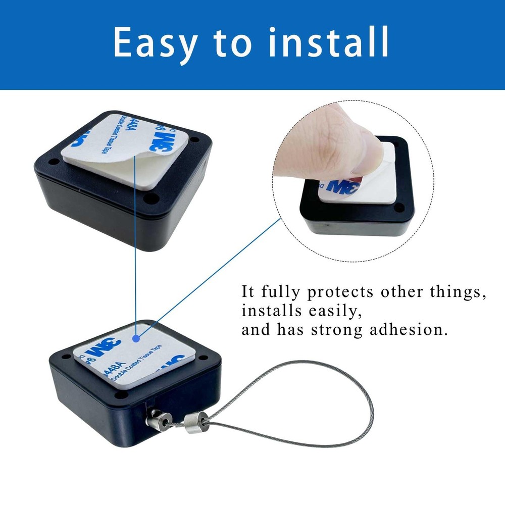 Retractable Cable Lock with Double-Sided Adhesive ABS Remote Control Security...