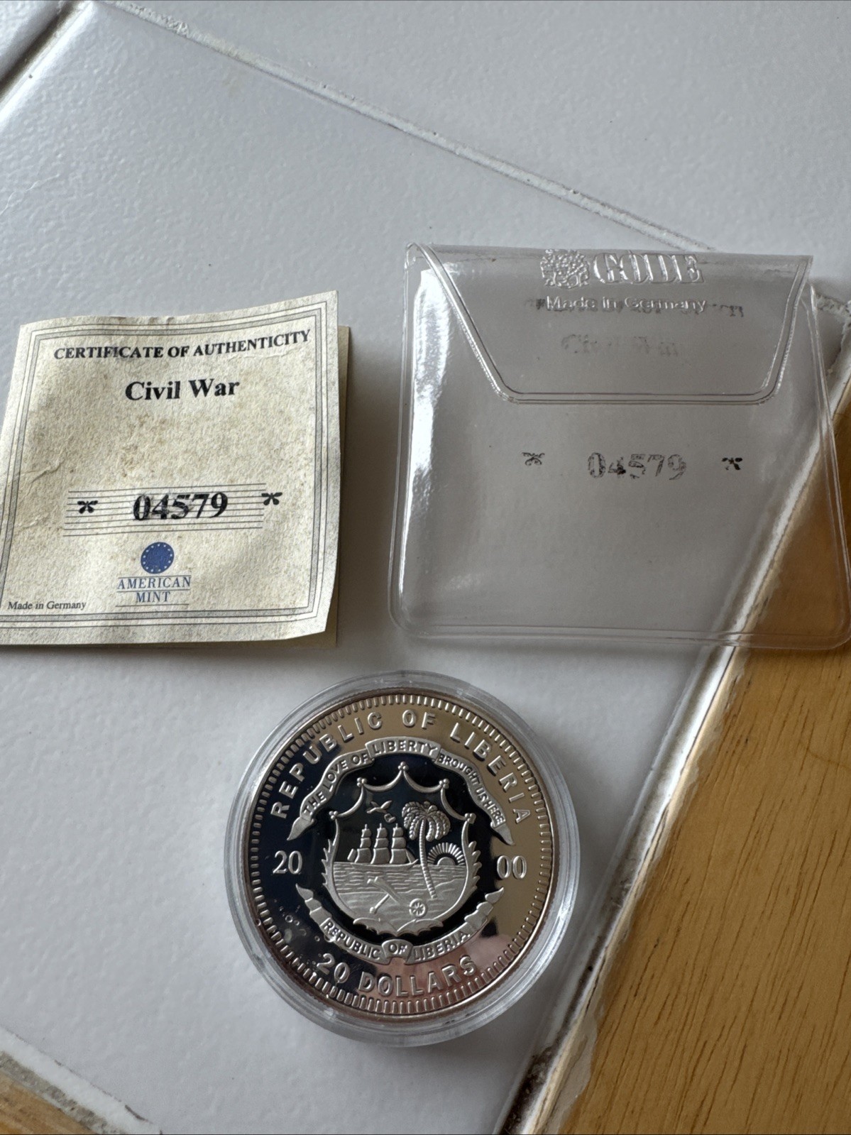 .999 SILVER 2000 LIBERIA $20 COIN CIVIL WAR THE BOMBARDMENT OF FORT SUMTER w/COA