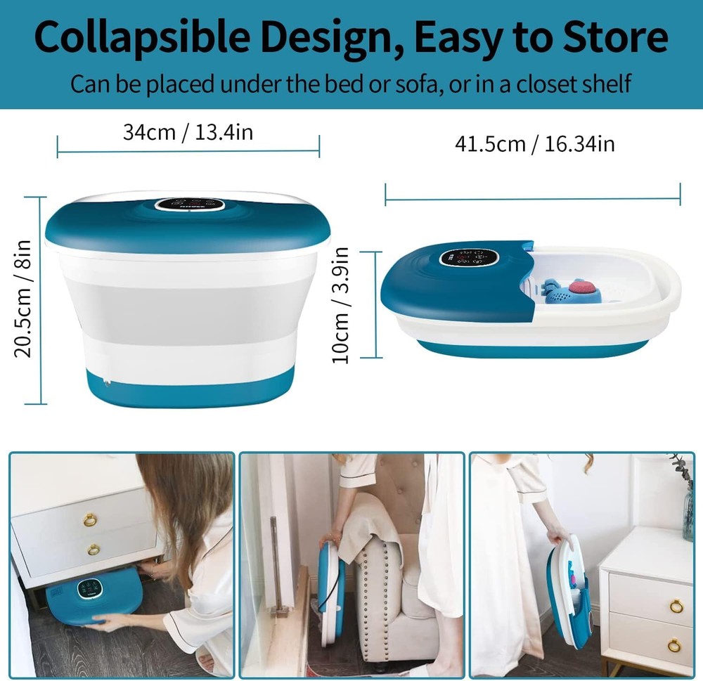Collapsible Foot Spa Bath with Heat - Remote Temperature Control Bubbles (BLUE)