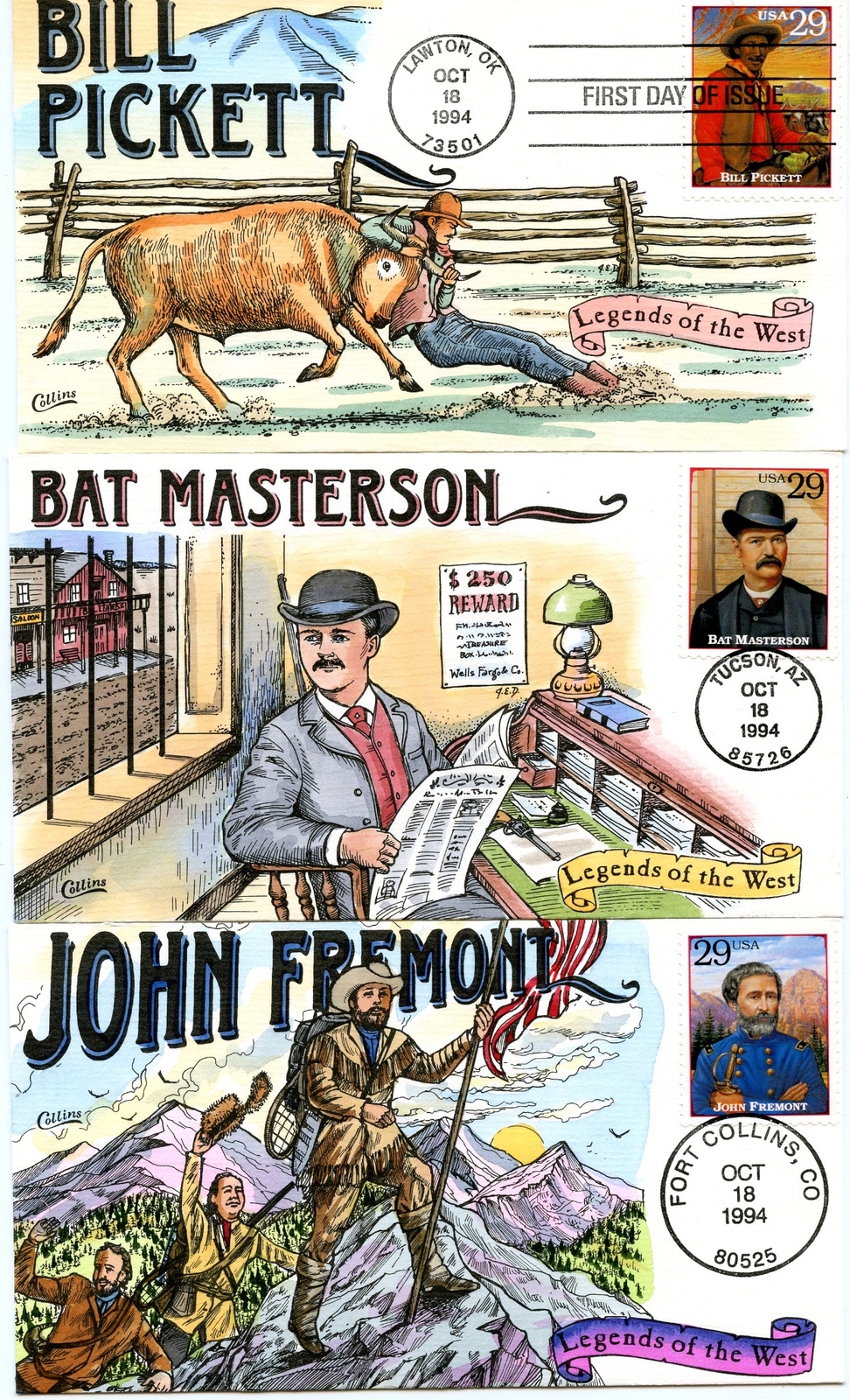 WWLF COLLINS CACHET FDC 2869a-t LEGENDS OF THE WEST COMPLETE SET OF 20 COVERS