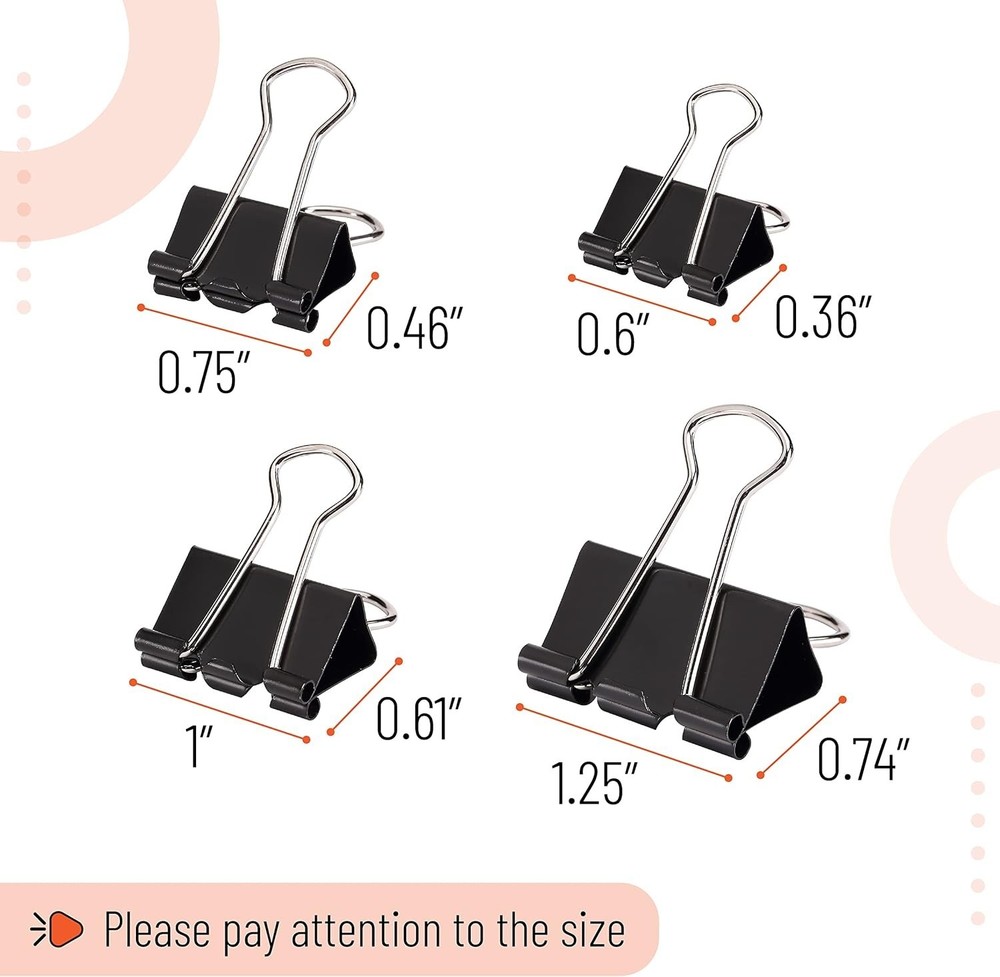 Assorted Sizes Binder Clips - 100 Pieces