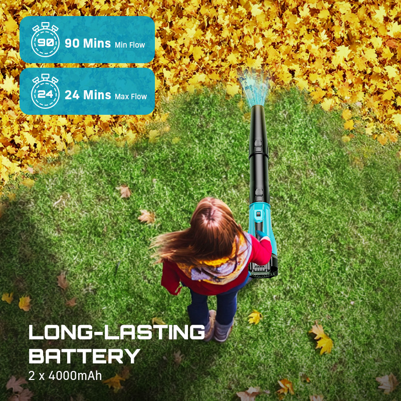 Professional Seesii Leaf Blower 780CFM 400MPH Adjustable Strap 2x4000mah&Charger