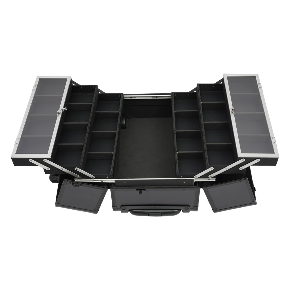 Makeup Case with 6 Trays Lockable Rolling Makeup Case Multi-Layer Makeup Case