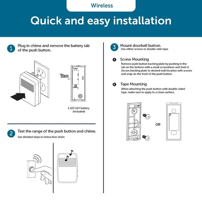 Wireless Doorbell Kit 2 CHIMES plug-in Utilitech EASY INSTALL 2 PACK