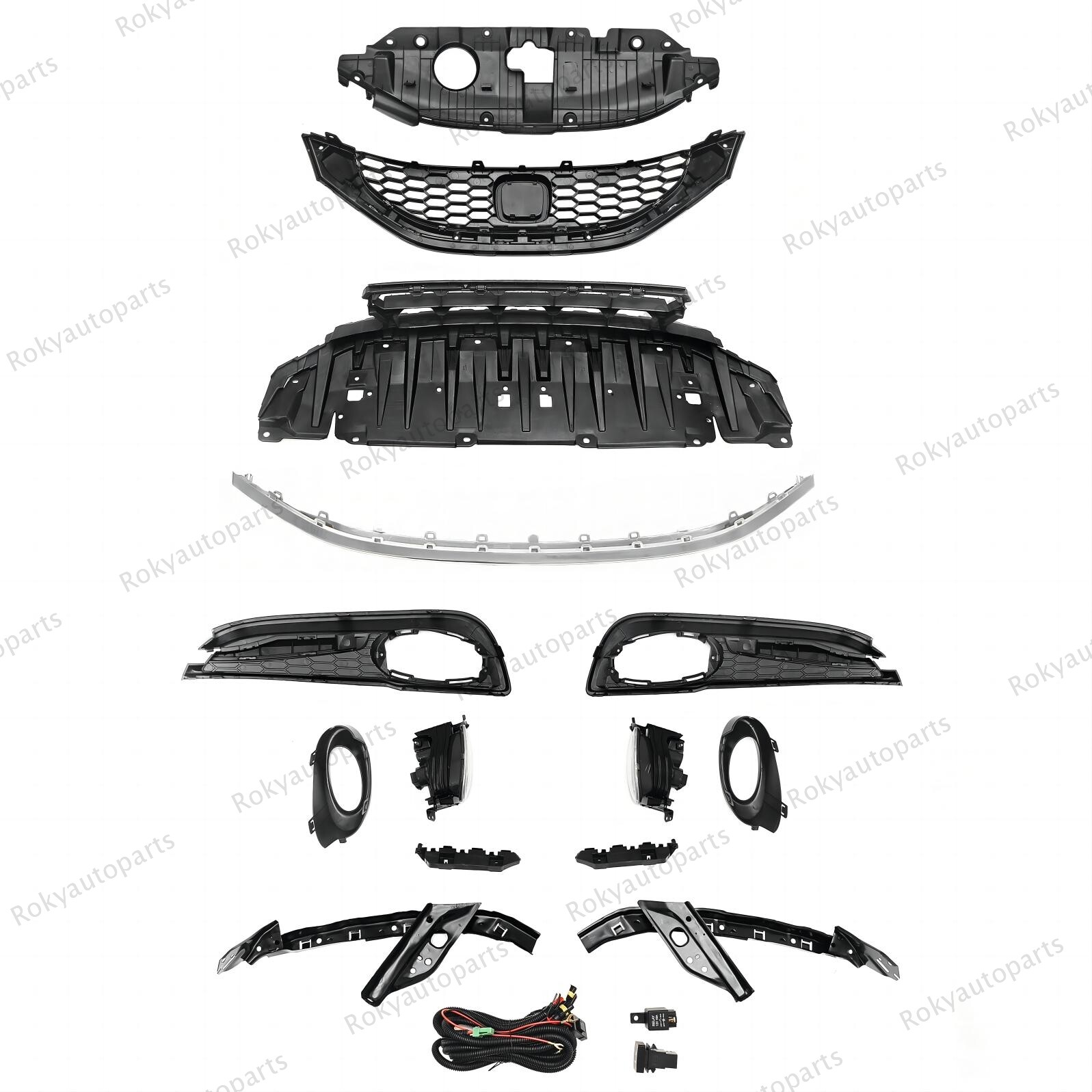 14PC For CIVIC Sedan 2013-2015 Bumper Upper Lower Chrome Grille Fog lights Bezel