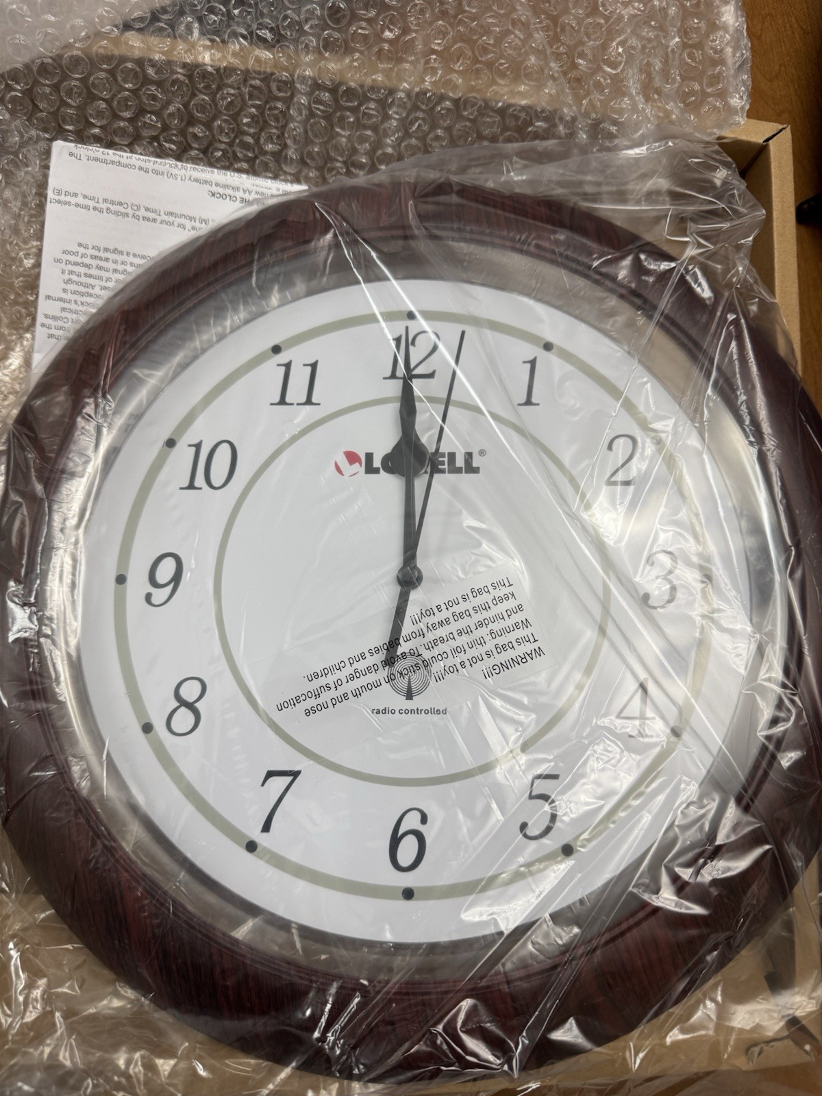 Lorell Large  13-1/4" Radio Controlled Wall Clock, Brown Mahogany color 60986