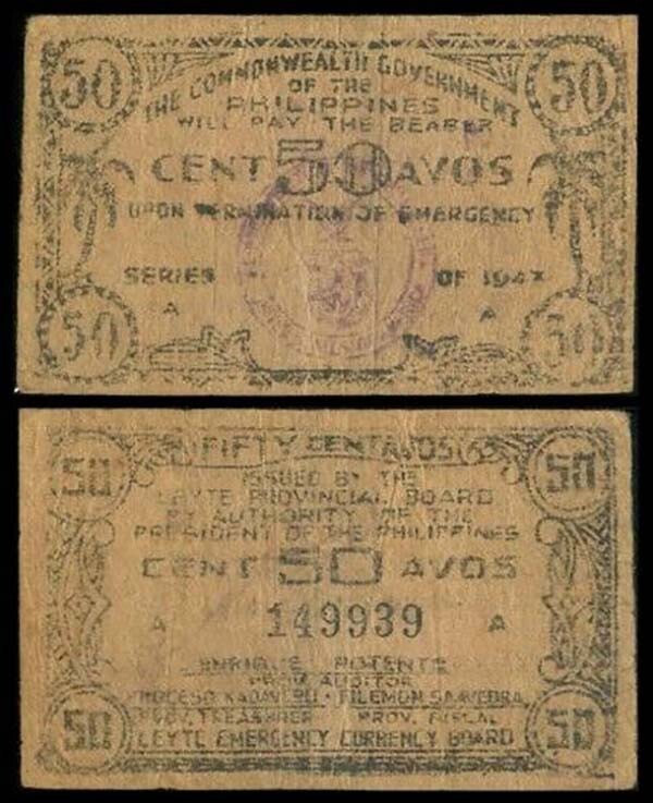 Philippine 50 Twenty Centavos, LEYTE Provincial Board WW2 Emergency Note 1943