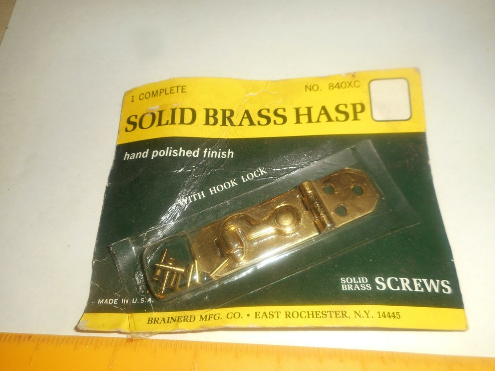 Vintage Solid Brass Hasp & Hook Lock Brainerd Mfg. Small 2 3/4" x 3/4" Nos