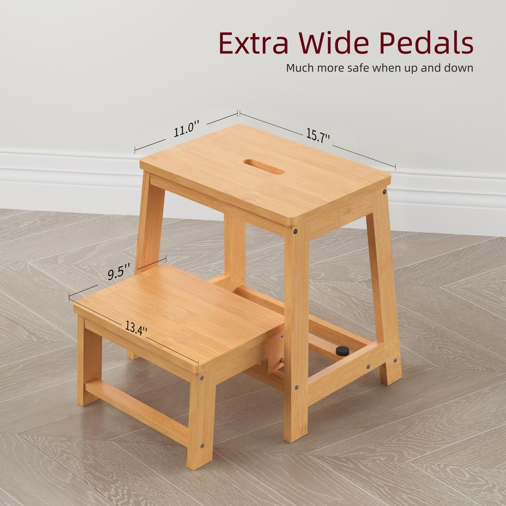 Bamboo Folding Step Stool with Sturdy Structure and Wide Stepping Surface for...