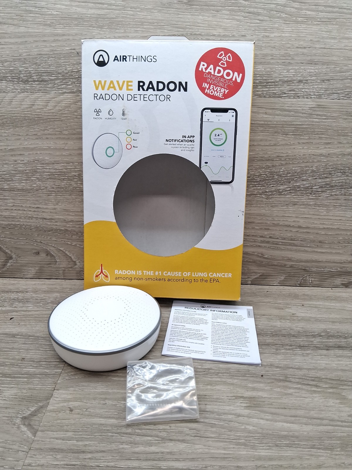 Airthings Wave Radon 2951 Radon Detector Humidity & Temperature Monitoring
