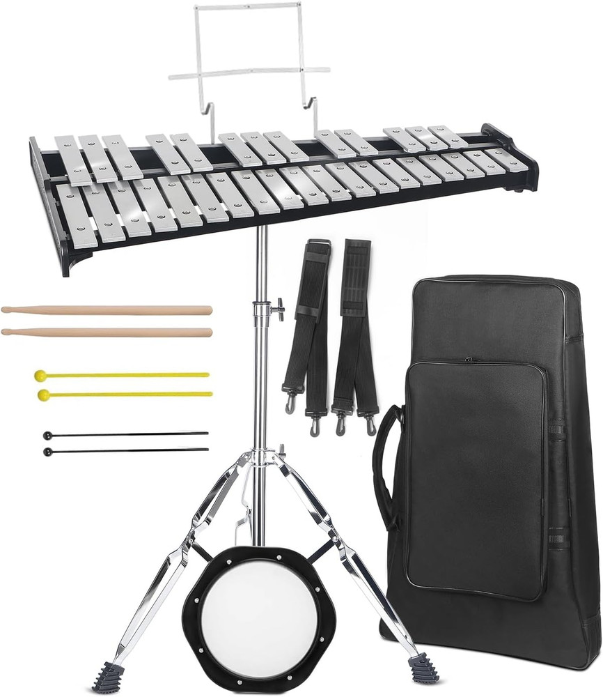 Professional 32 Note Glockenspiel Xylophone Bell Kit for Beginner :Muted Practic