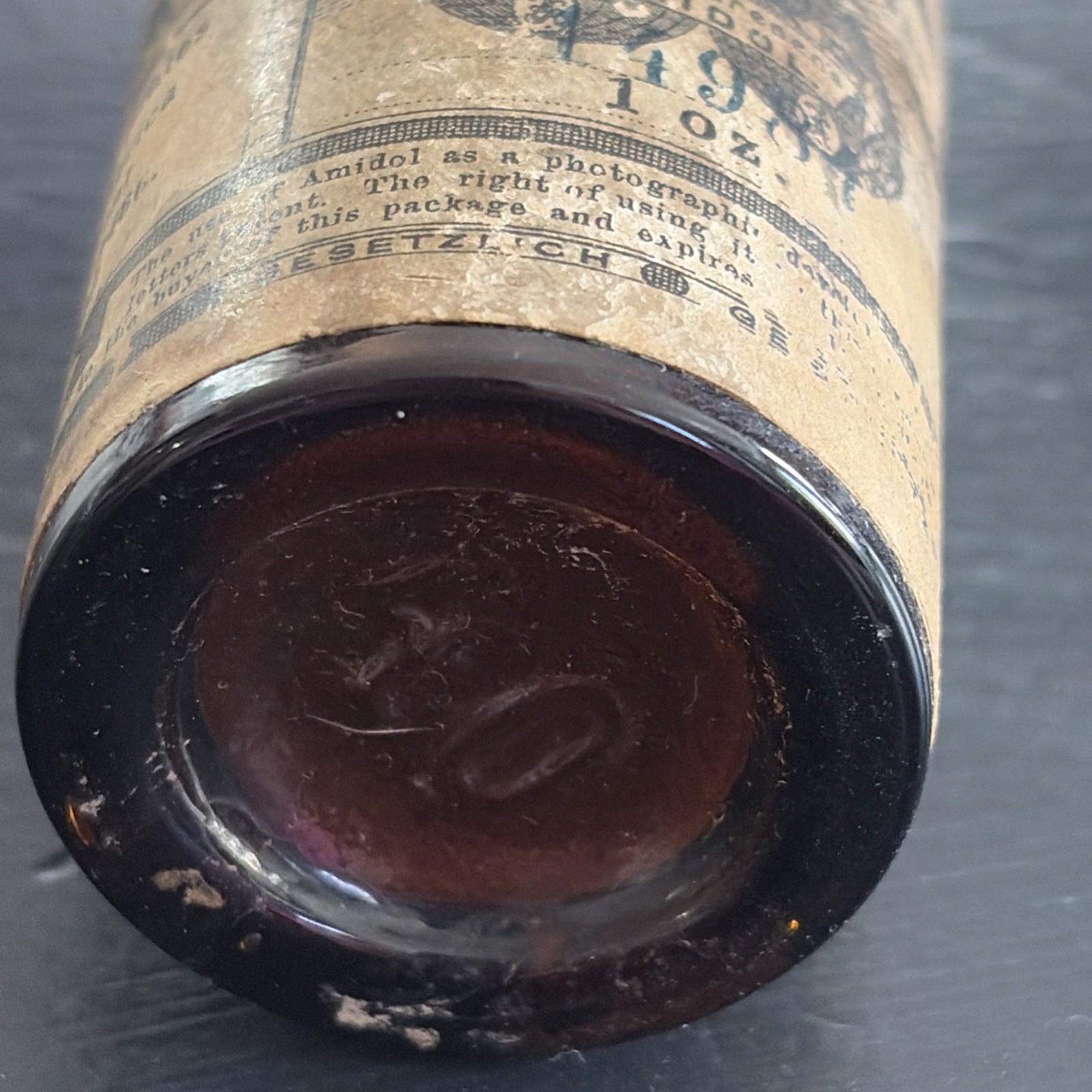 Antique Brown Bottle w Cork Photography Camera Amidol Solution GERMANY US PATENT