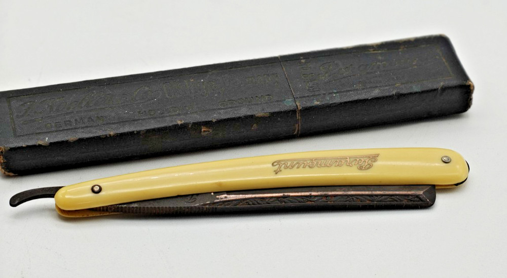 Vintage Paramount Yellow Straight Razor with Case